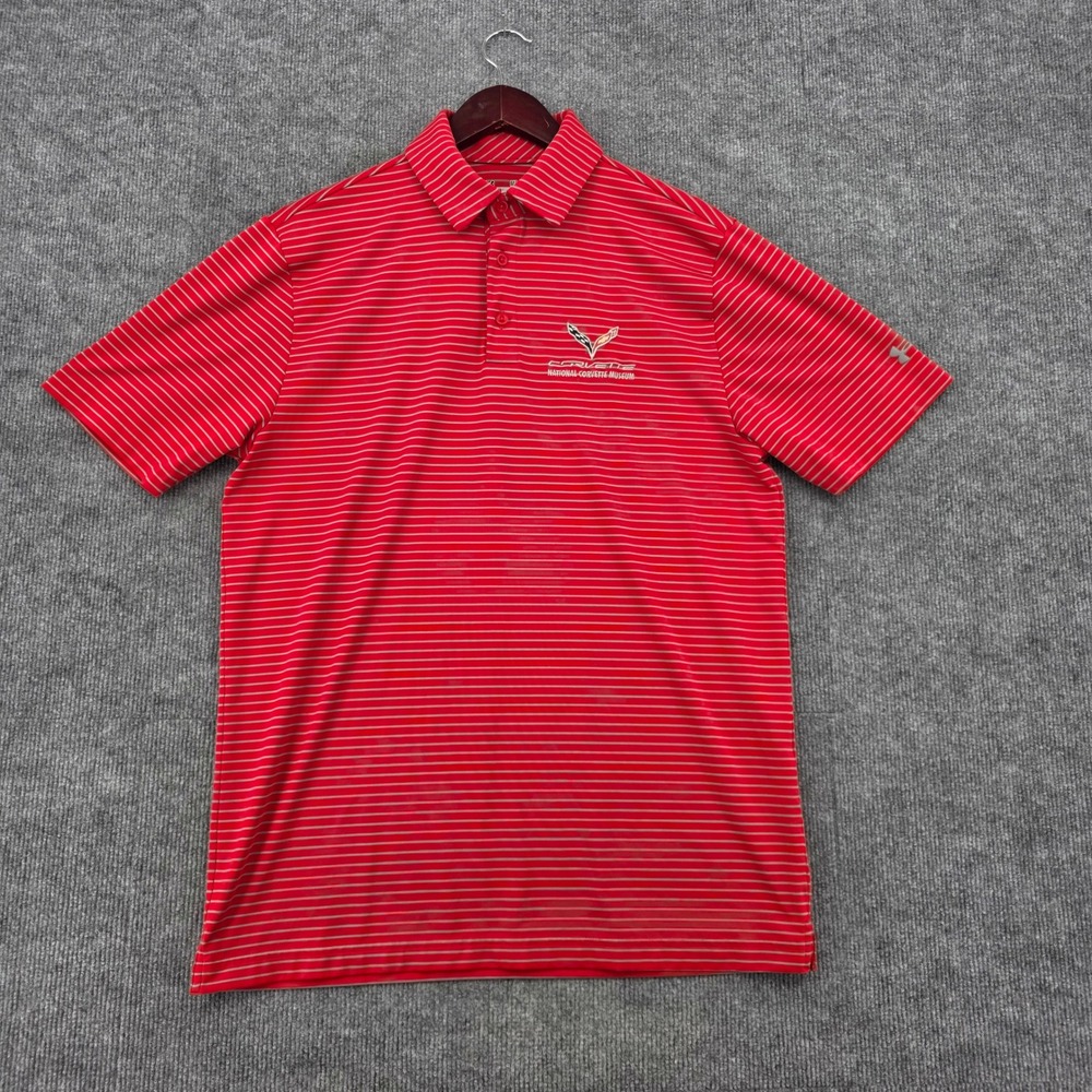Under Armour Corvette National Museum Polo Shirt Mens Medium Red Striped Golf